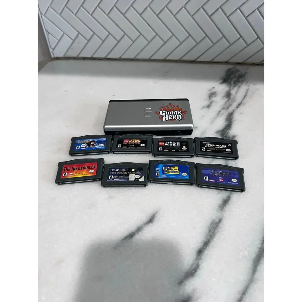 Nintendo DS Lite Silver Tested + 8 Game Boy Advance Games Star Wars LEGO